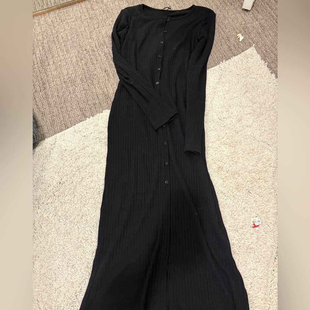Zara midi ribbed button up dress long sleeves